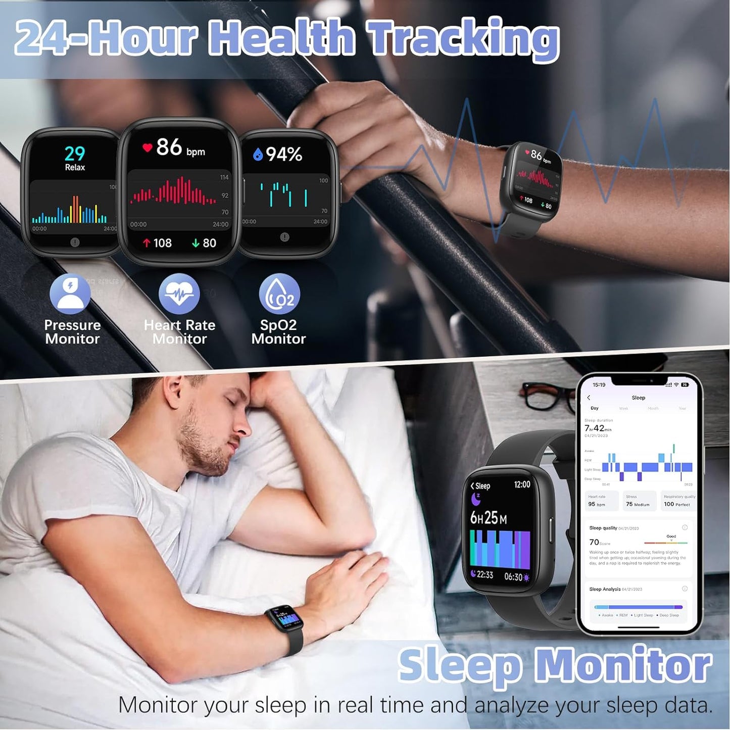 Smartwatch with Call Functionality, Built-in Alexa, 1.83" HD Touchscreen, Fitness Tracking, Heart Rate, SpO2, Sleep Monitoring, IP68 Waterproof, 100 Sports Modes