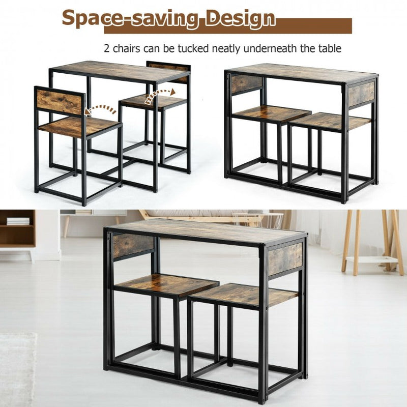 Compact 3-Piece Dining Set with Metal Frame: Table and 2 Chairs for Small Spaces