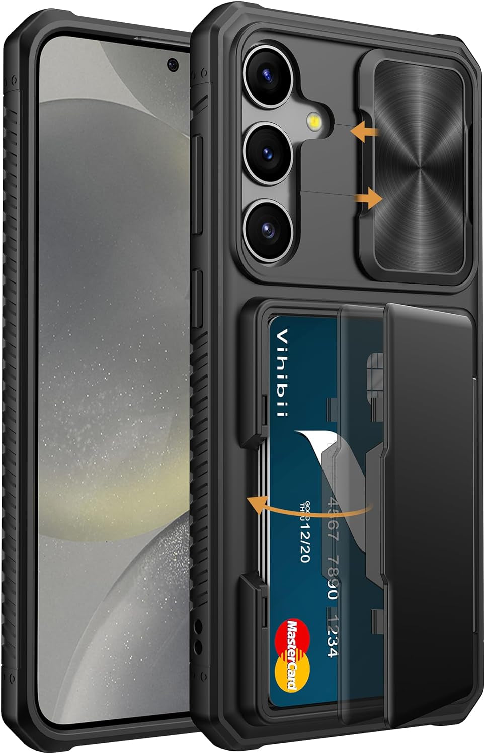 Shockproof Wallet Case for Samsung Galaxy S24 Ultra with Card Holder (4 Cards), Slide Camera Cover, and Kickstand – Black