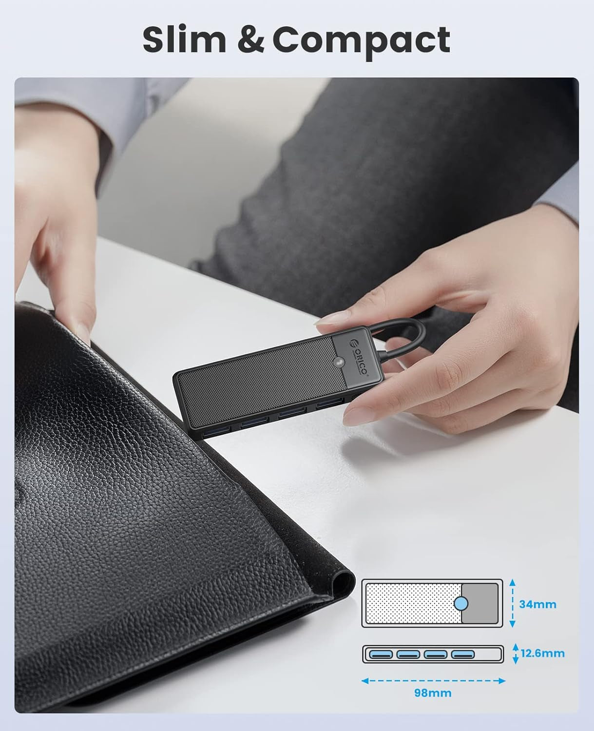 USB 3.0 Ultra Slim 4-Port Hub for Laptops and Devices - , XPS, PS5, PC, Flash Drives, Mobile HDD (Black, 0.5 Ft)