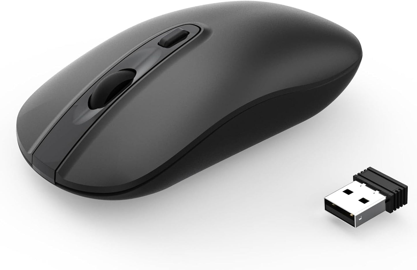 Wireless Ergonomic Optical Mouse with 2.4G Nano Receiver - Low Noise Design for Laptop, Desktop, and MacBook (Black)