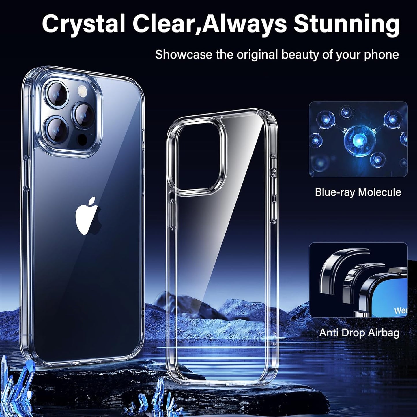5-in-1 Case for iPhone 15 Pro Max - 2 Tempered Glass Screen Protectors - 2 Camera Lens Protectors, Shockproof, Anti-Scratch - Clear