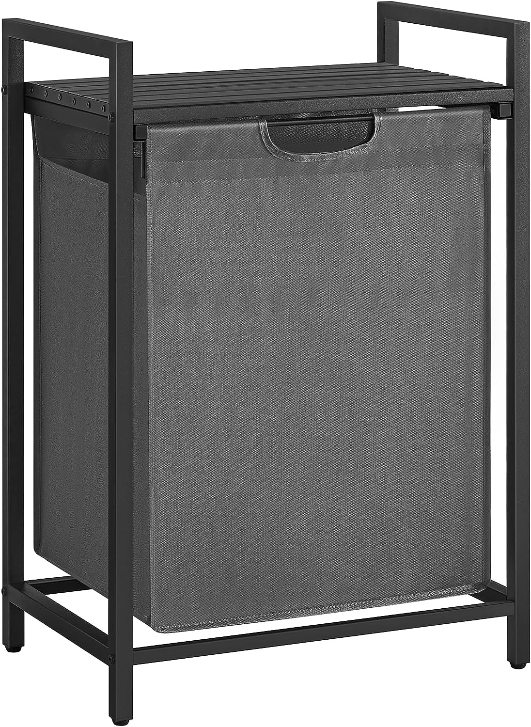Rustic Brown and Black Laundry Hamper with Metal Frame, Dual Pull-Out Removable Bags, and Shelf - (46L), 28.8 x 13 x 28.4 Inches