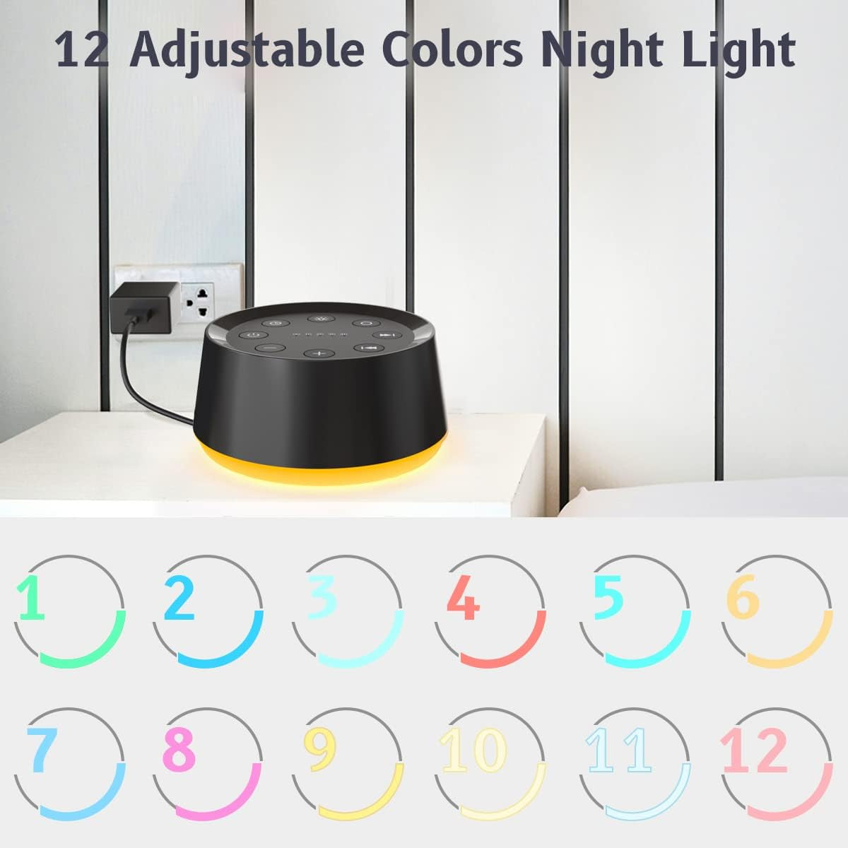 White Noise Machine with 30 Soothing Sounds, 12-Color Night Light, Memory Function, 36 Volume Levels, 5 Timers