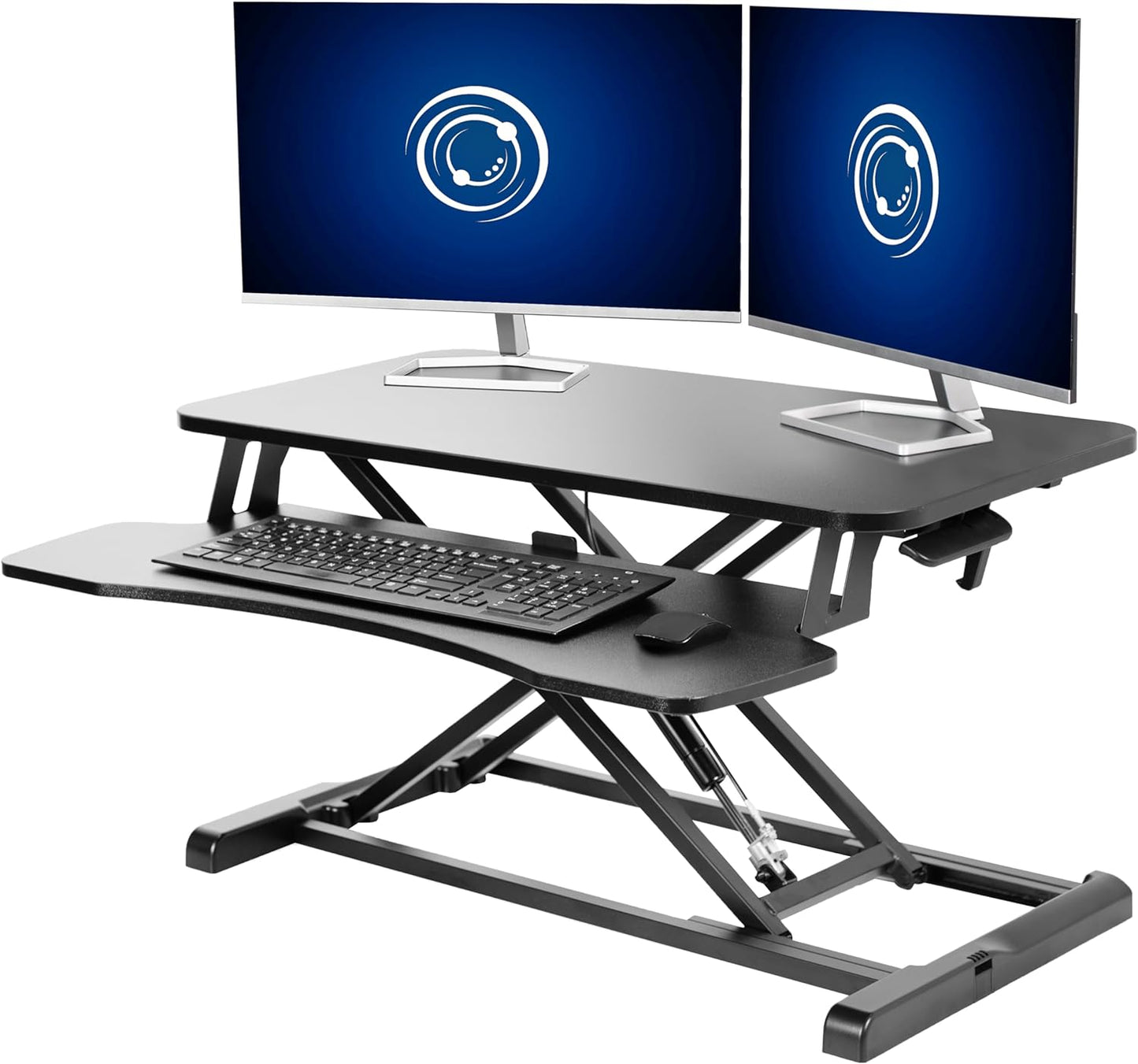 81Cm Height Adjustable Desk Converter - Sit to Stand Riser for Dual Monitors and Laptops with Wide Keyboard Tray, Black