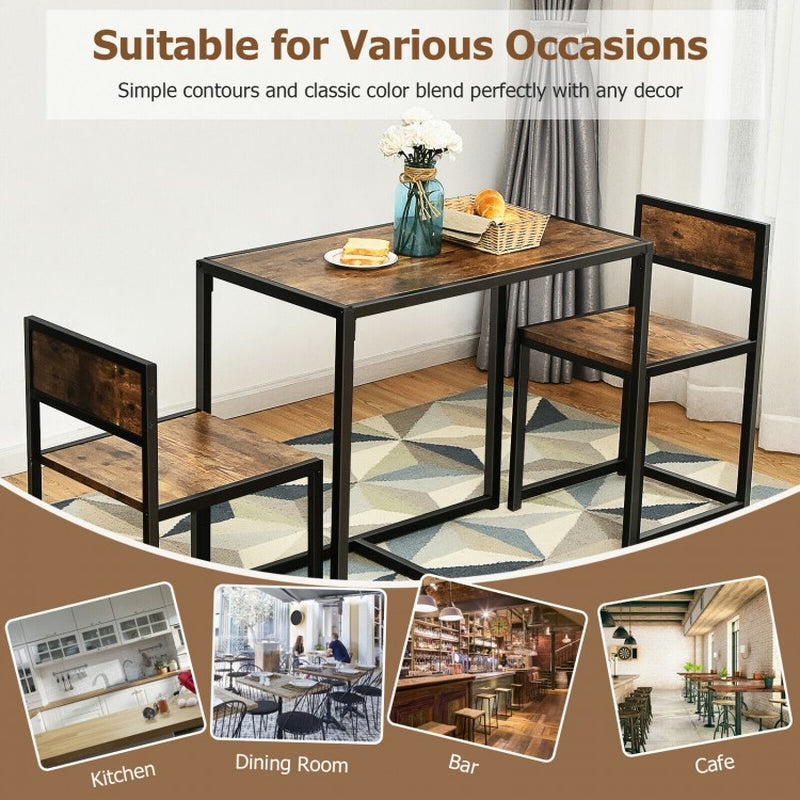 Compact 3-Piece Dining Set with Metal Frame: Table and 2 Chairs for Small Spaces