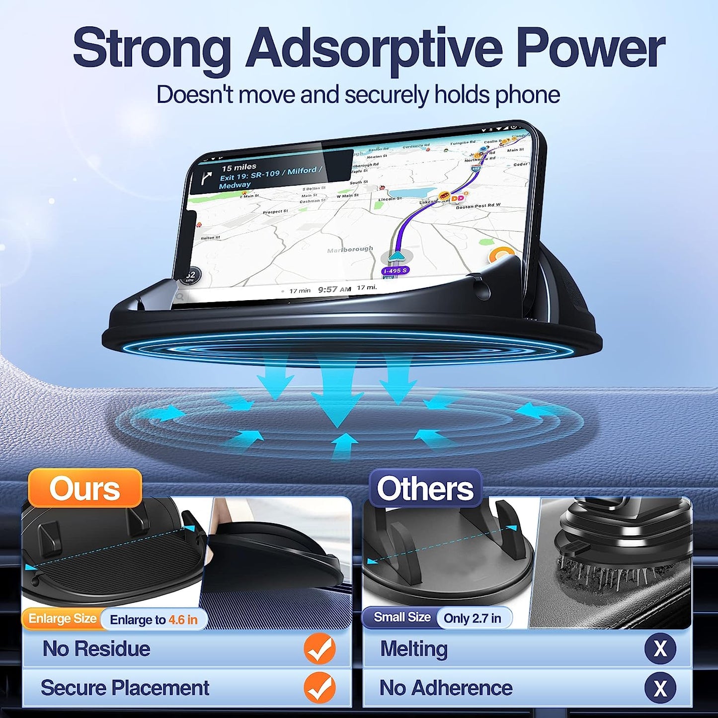 Car Phone Holder, Car Phone Mount Silicone Car Pad Mat for Various Dashboards, Slip Free Desk Phone Stand Compatible with Iphone, Black