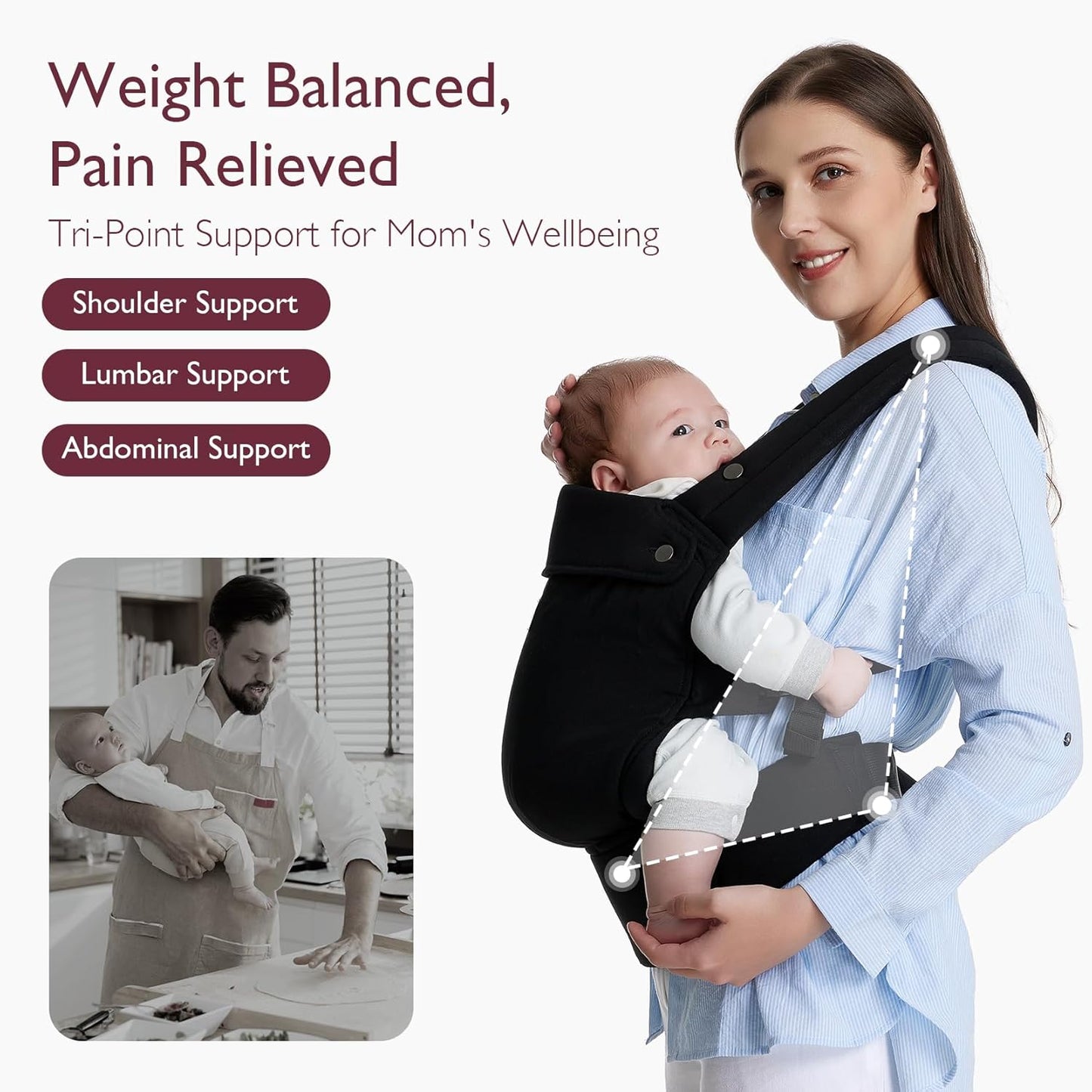 Ergonomic Baby Carrier - Newborn, Toddler, Lightweight Cozy Design, 7-44 lbs, Hands-Free Parenting, Enhanced Lumbar Support
