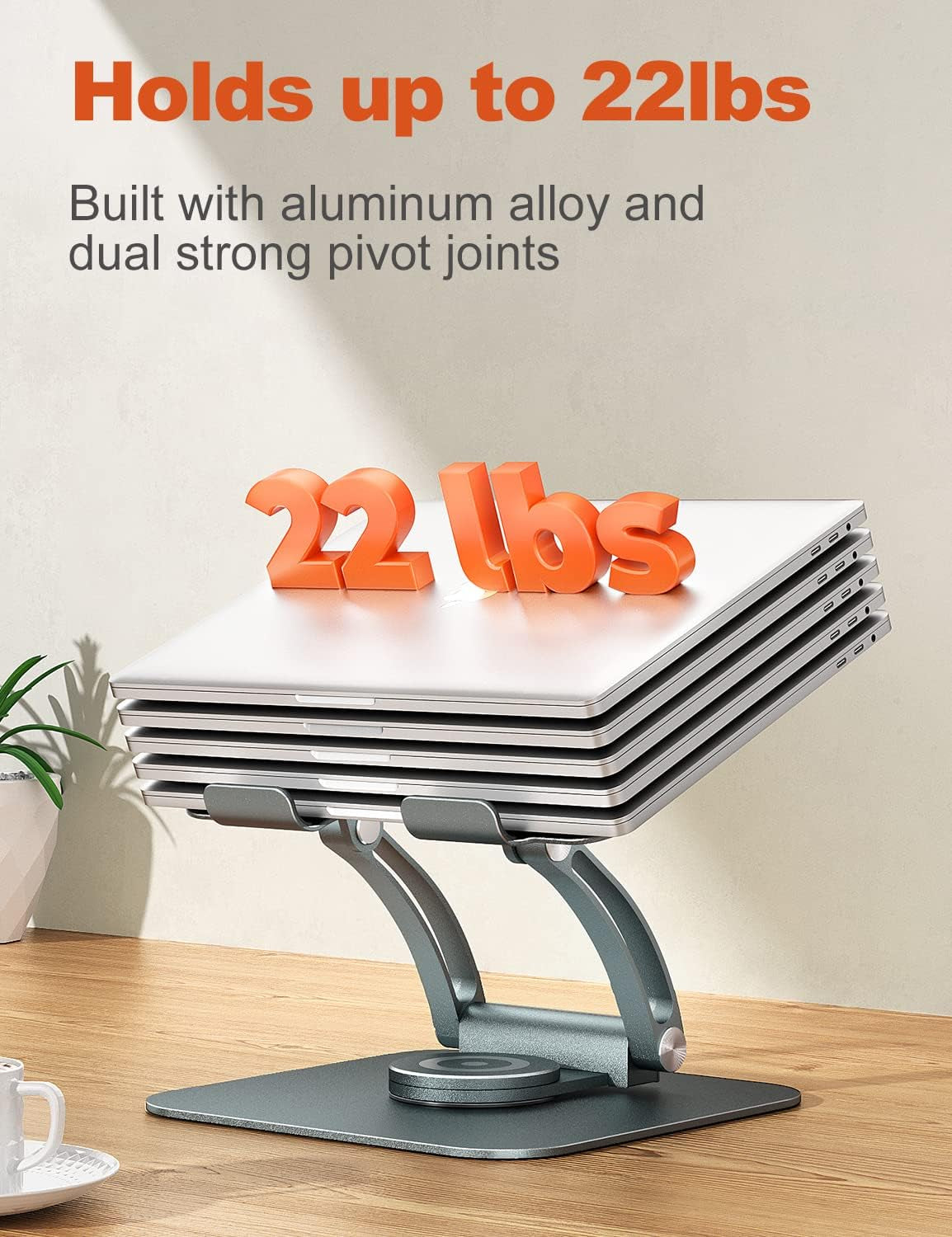Ergonomic 360° Rotating Laptop Stand for Desk - Adjustable Computer Riser Compatible with 10-16" Laptops - Gray