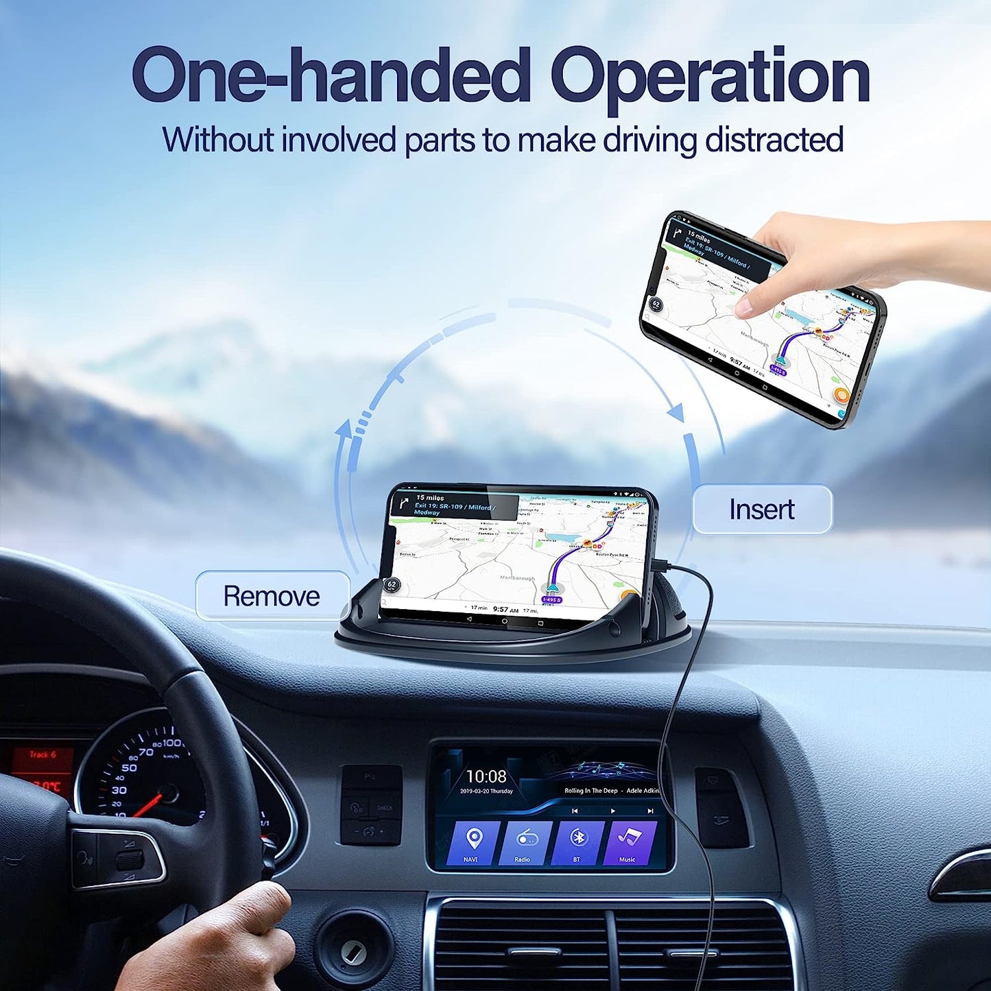 Car Phone Holder, Car Phone Mount Silicone Car Pad Mat for Various Dashboards, Slip Free Desk Phone Stand Compatible with Iphone, Black