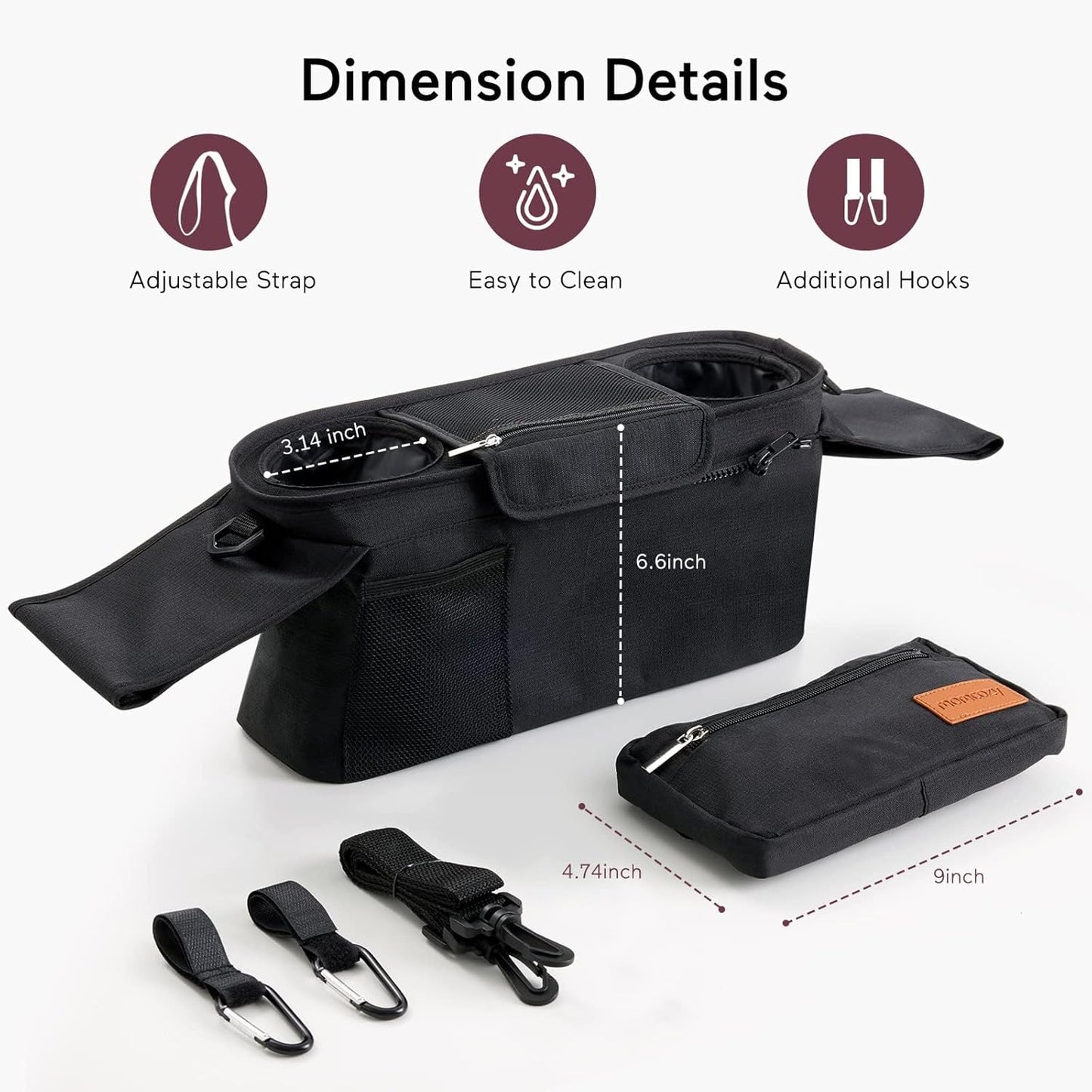Universal Stroller Organizer - Insulated Cup Holder, Detachable Phone Bag, Shoulder Strap