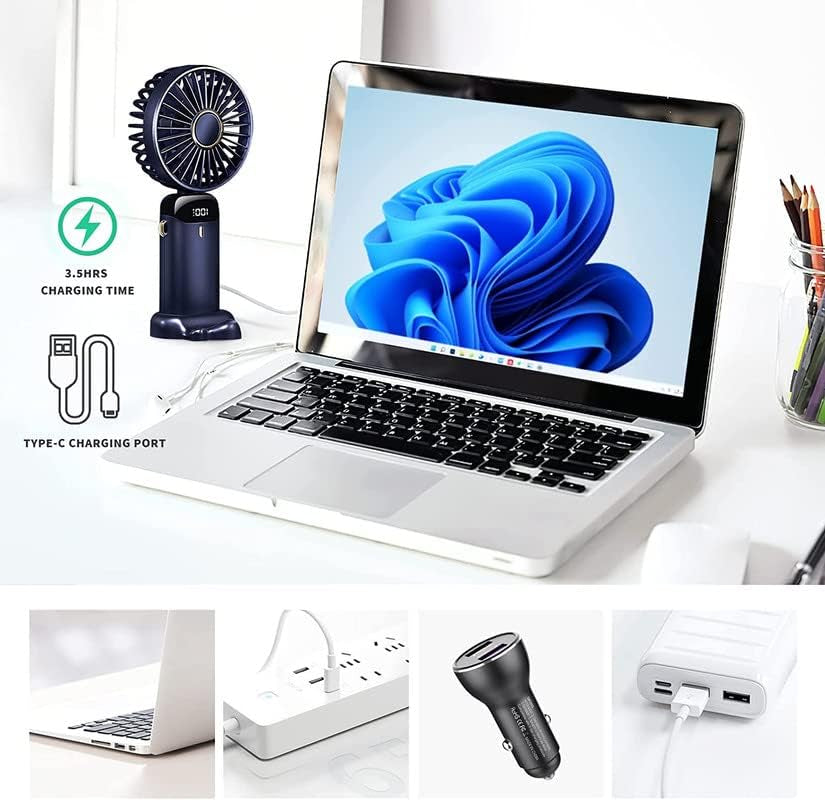 Rechargeable Portable Handheld Fan with 5000mAh Battery, 5 Speed Settings, LED Display - Ideal for Office, Bedroom