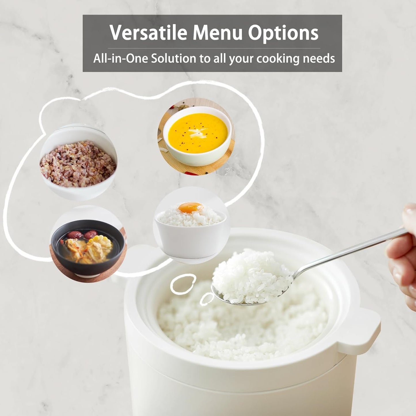2-Cup Compact Rice Cooker with Four Cooking Functions, 24-Hour Preset, Keep Warm Feature, and Heat-Resistant Carry Handle