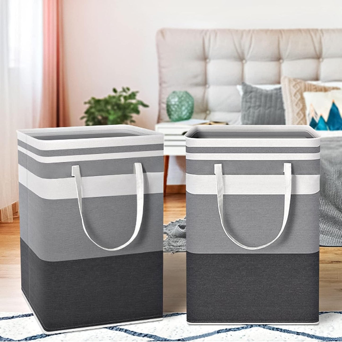 3-Pack Collapsible Large Laundry Baskets, 75L Waterproof Storage Hamper with Easy Carry Handles(Gradient Grey)