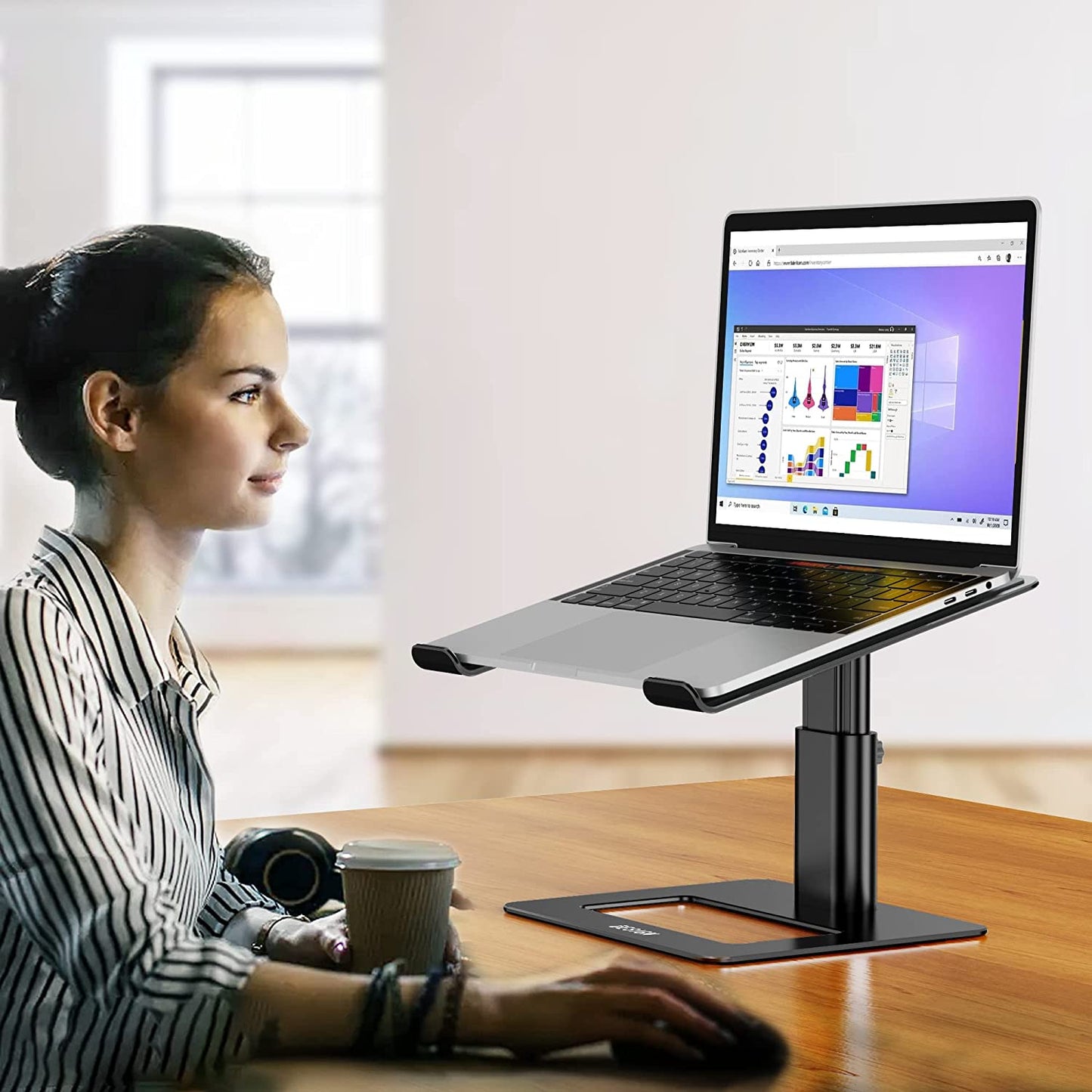 LSX3 Aluminum Laptop Stand, Ergonomic Adjustable Notebook Stand, Riser Holder Computer Stand Compatible with Air, Pro, Dell, HP, Lenovo More 10-15.6" Laptops (Black)