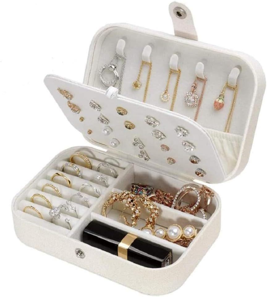 Double Layer Travel Jewelry Organizer - Elegant PU Leather Case for Rings, Earrings, Necklaces, and Bracelets