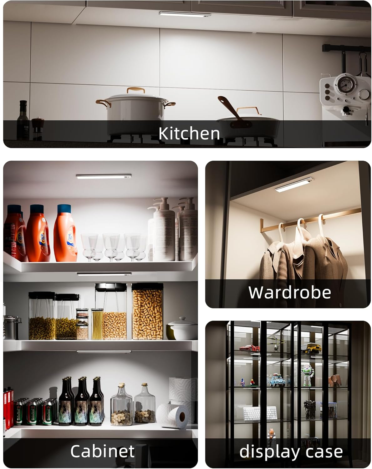 Under Cabinet Lights, LED Closet Lights Wireless USB Charging, Motion Sensor Lighting Indoor 5700K Dimmable with Remote Control (White) 5 Pack