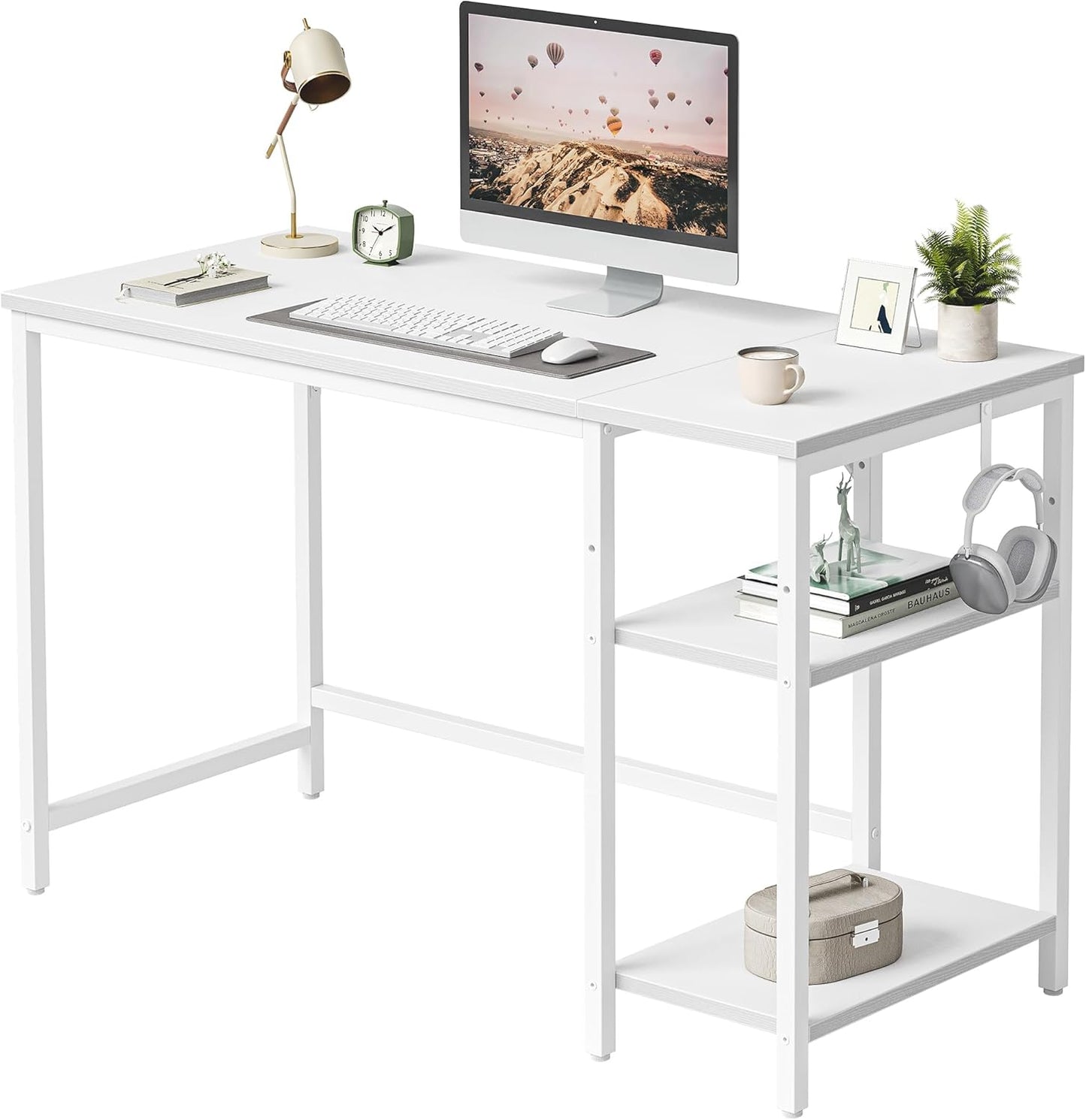 Modern 47-Inch Home Office Desk with Storage Shelves and Splice Board, Brown and Black Finish