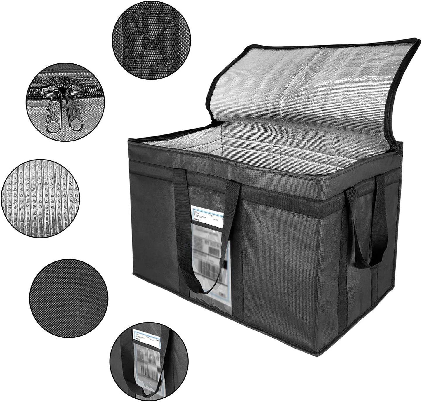 XXXL Large Insulated Cooler Bag - Reusable Double Zipper Food Delivery Bag for Temperature Control (23" W x 15" H x 14" D, Black)