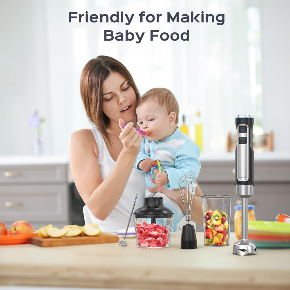High-Performance 1000W Electric Immersion Blender with 21 Speed Settings and Turbo Mode, 5-in-1 Handheld Blender Set