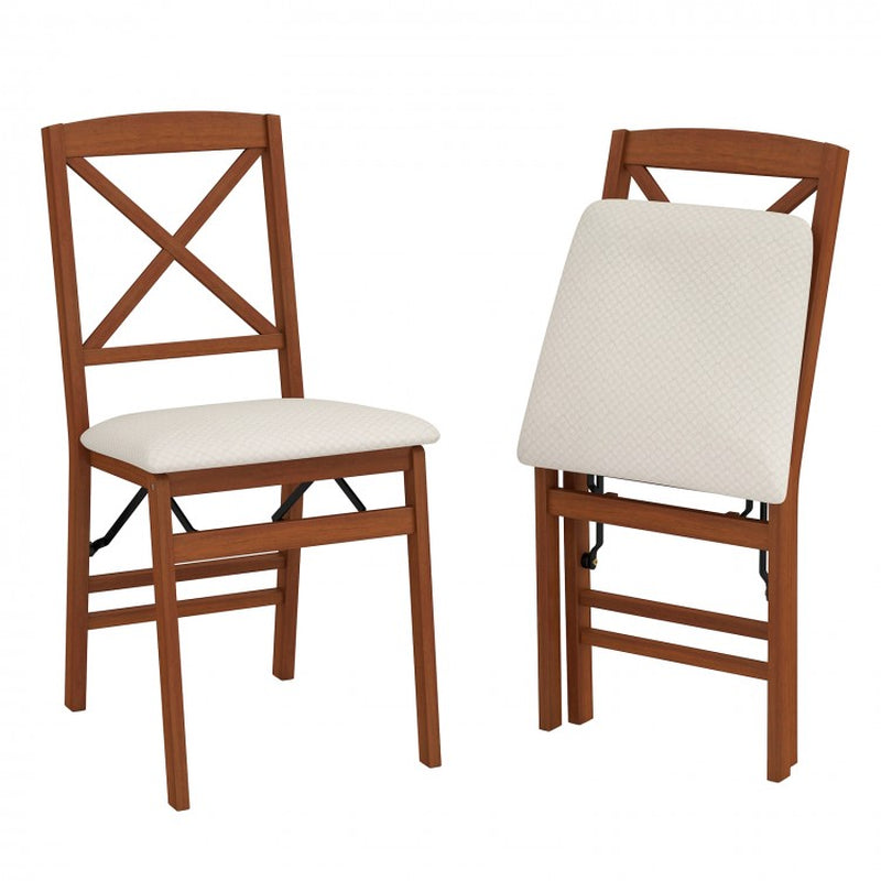Set of 2 Folding Dining Chairs with Padded Seats and Rubberwood Frames
