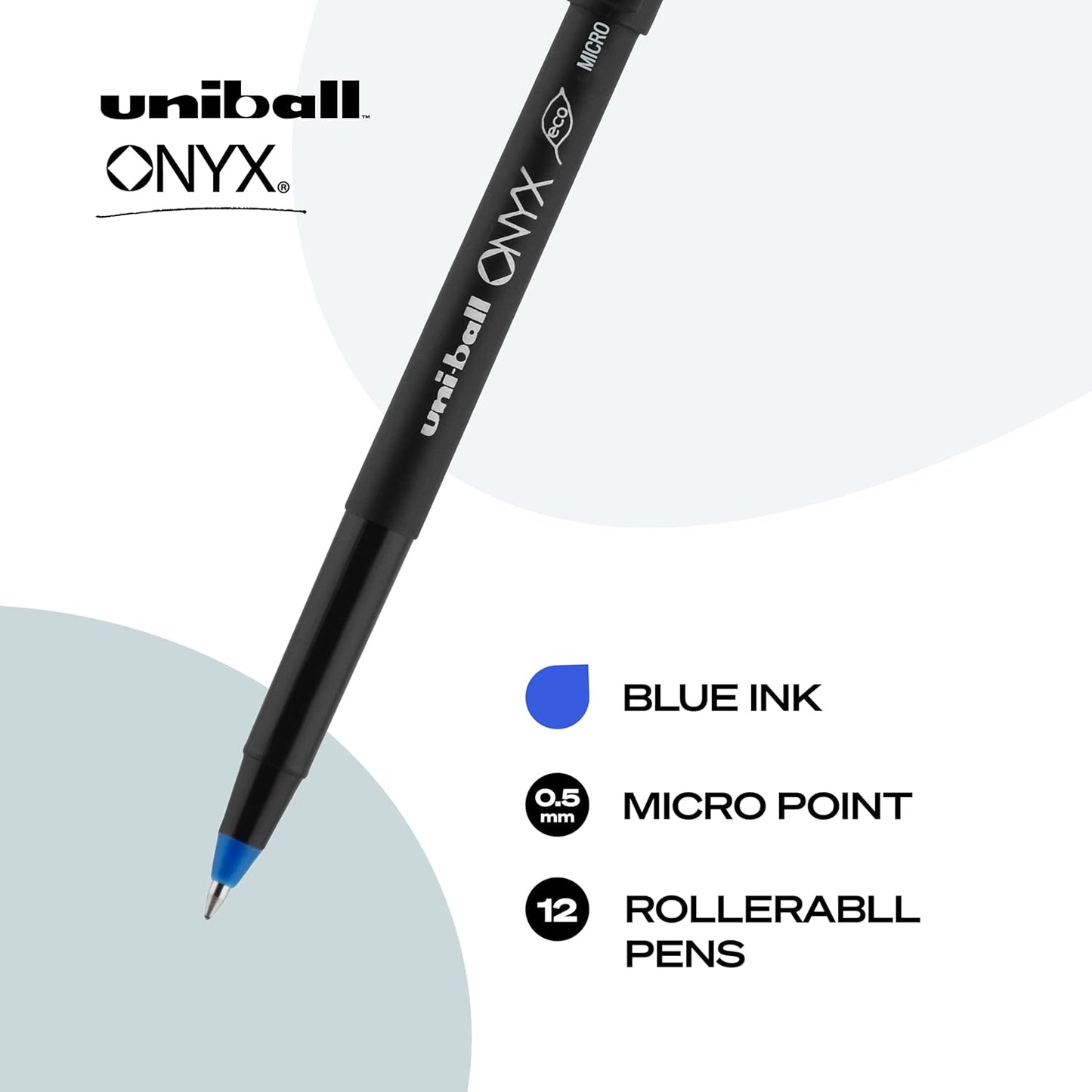 ONYX Rollerball, Stick Roller Ball Pen Micro-0.5Mm, 12 Pack, Blue Ink (60041)
