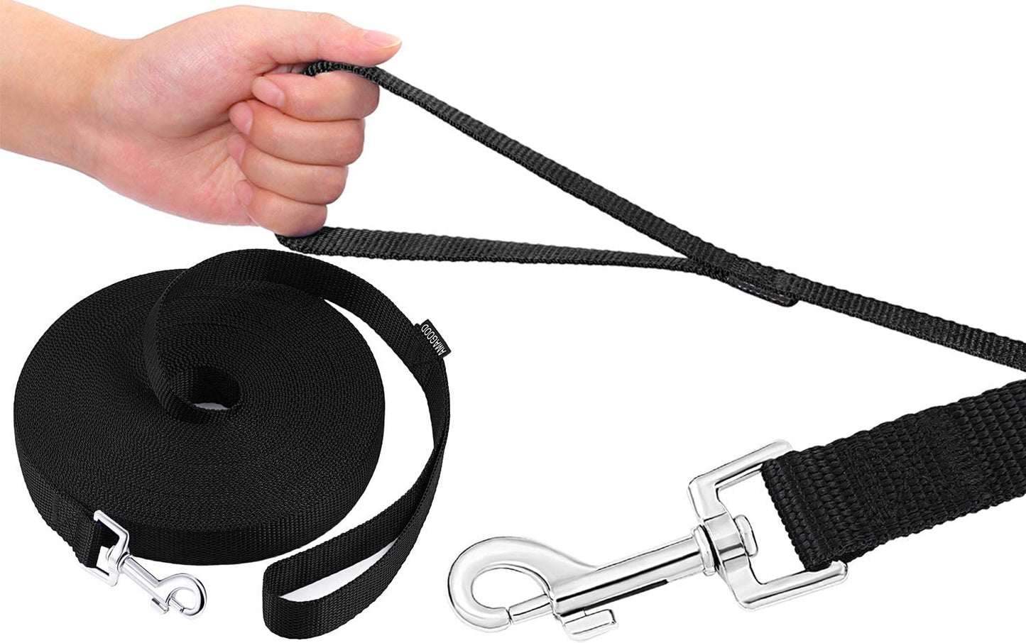 Dog Obedience Recall Training Agility Lead - 15 Ft Lead Training, Tie Out, Play, Safety, and Camping (15 Feet, Black)
