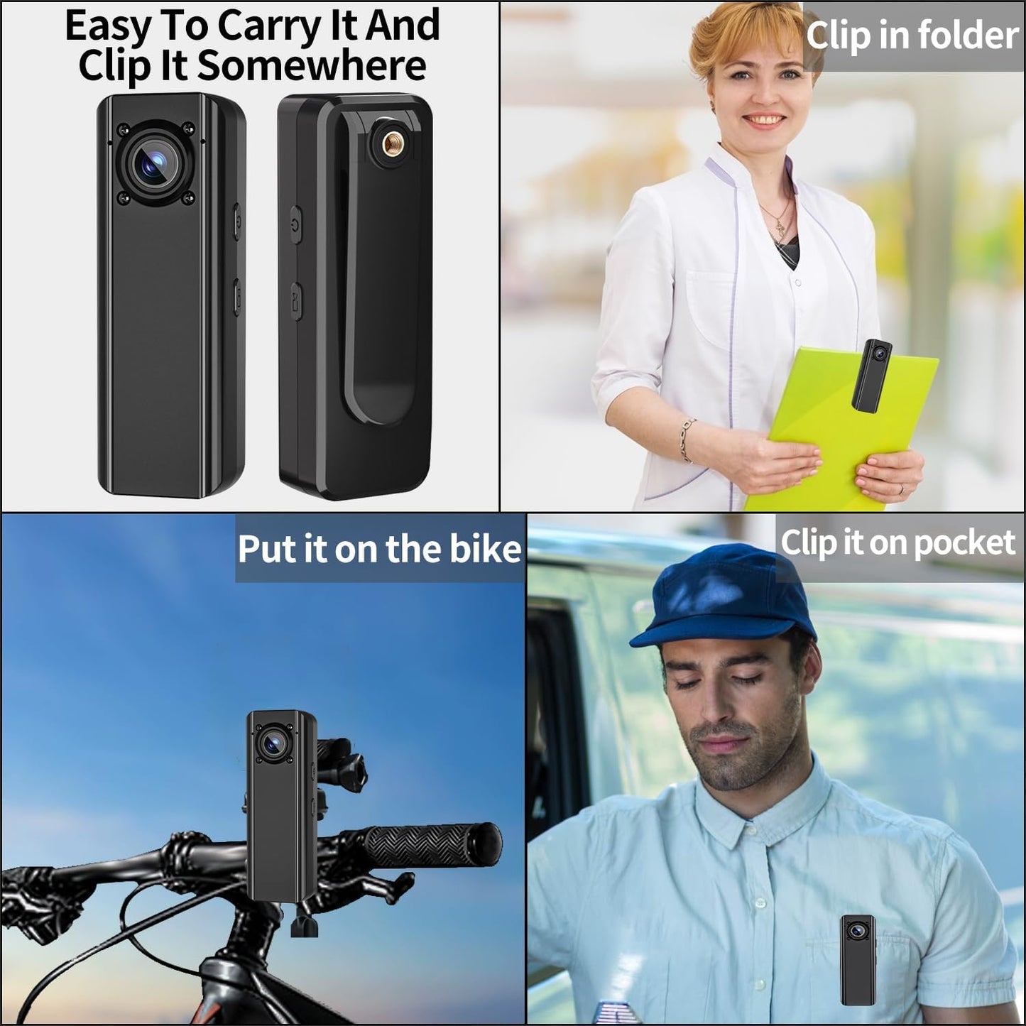 4K HD Mini Body Camera with 128GB Memory Card - Wearable Camcorder - Portable with Back Clip
