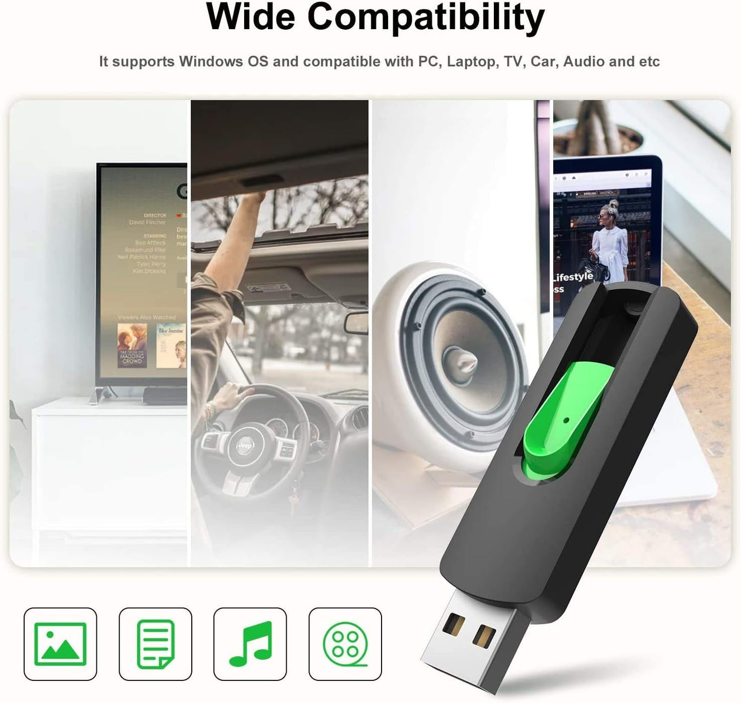 64GB USB 2.0 Flash Drive - Green Memory Stick for Data Storage and Transfer