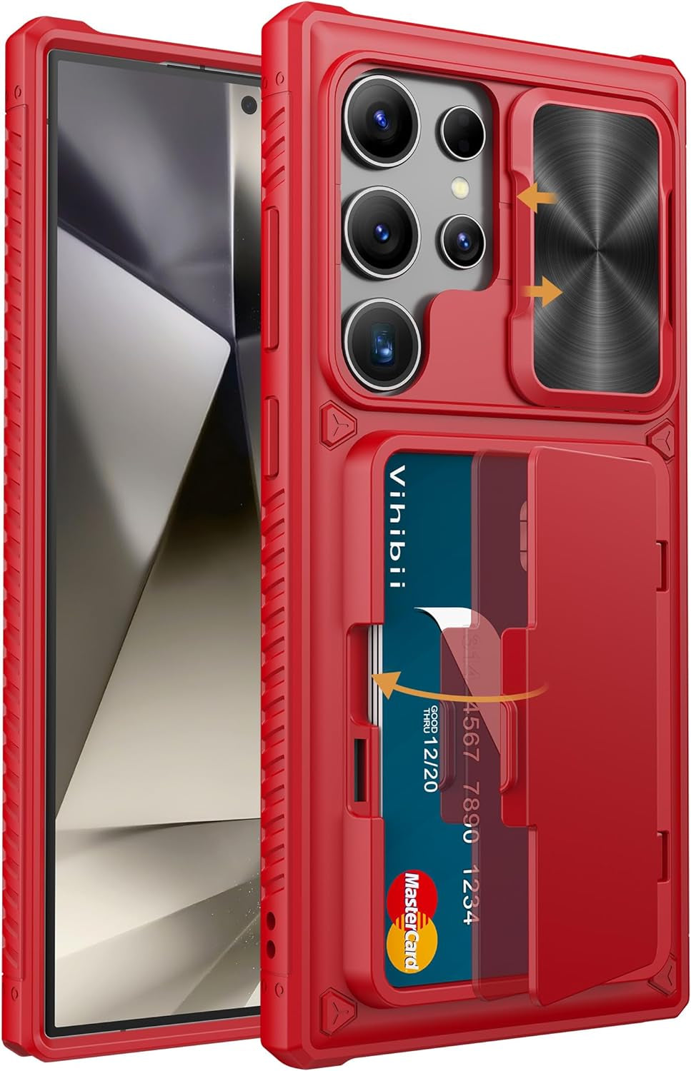 Shockproof Wallet Case for Samsung Galaxy S24 Ultra with Card Holder (4 Cards), Slide Camera Cover, and Kickstand – Black