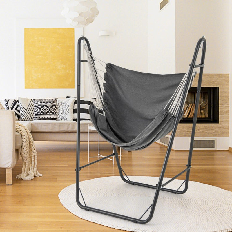 Heavy-Duty Metal Frame Hammock Chair with Convenient Side Pocket