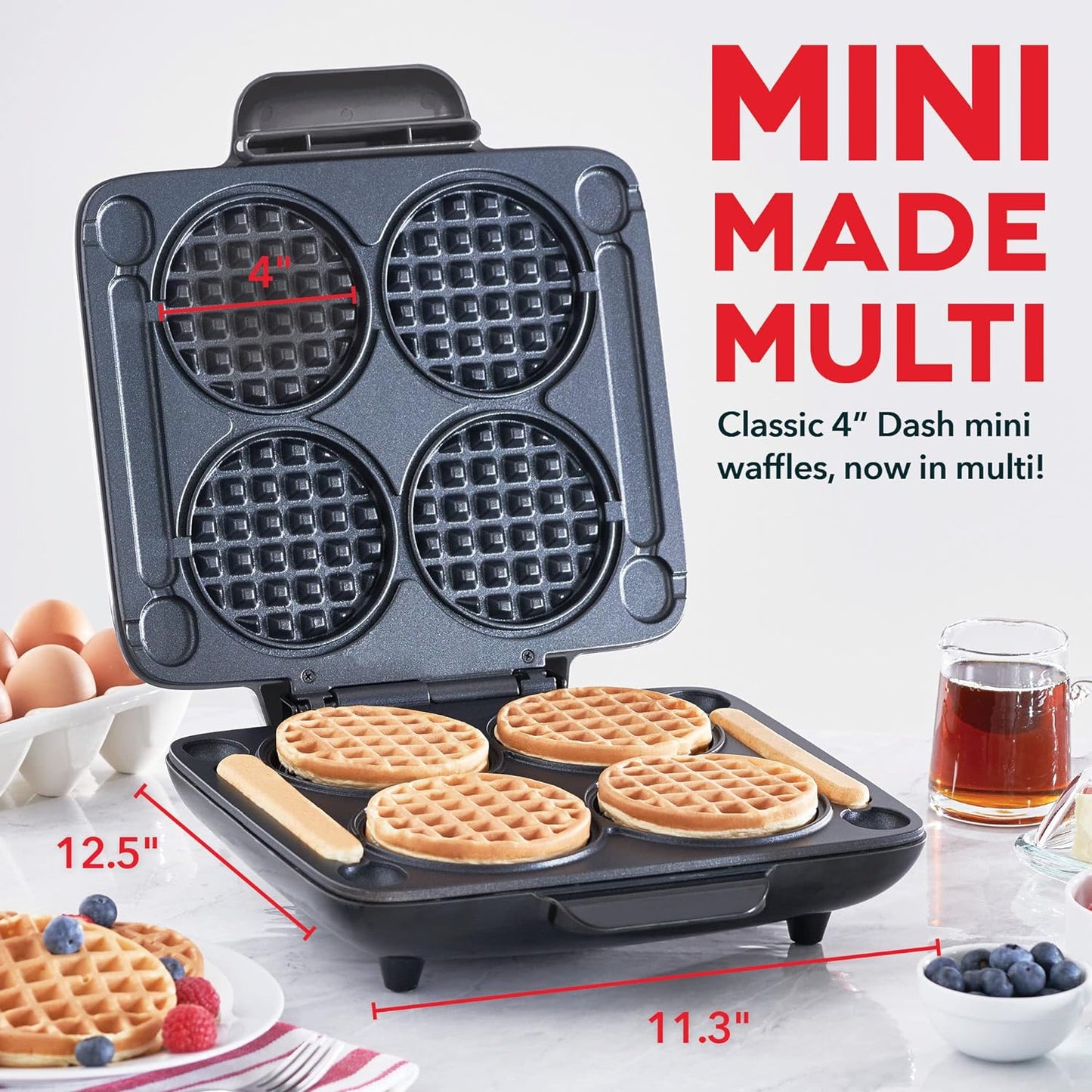 Multi Mini Waffle Maker with Four 4-Inch Nonstick Waffle Molds and Quick Heat-Up Feature
