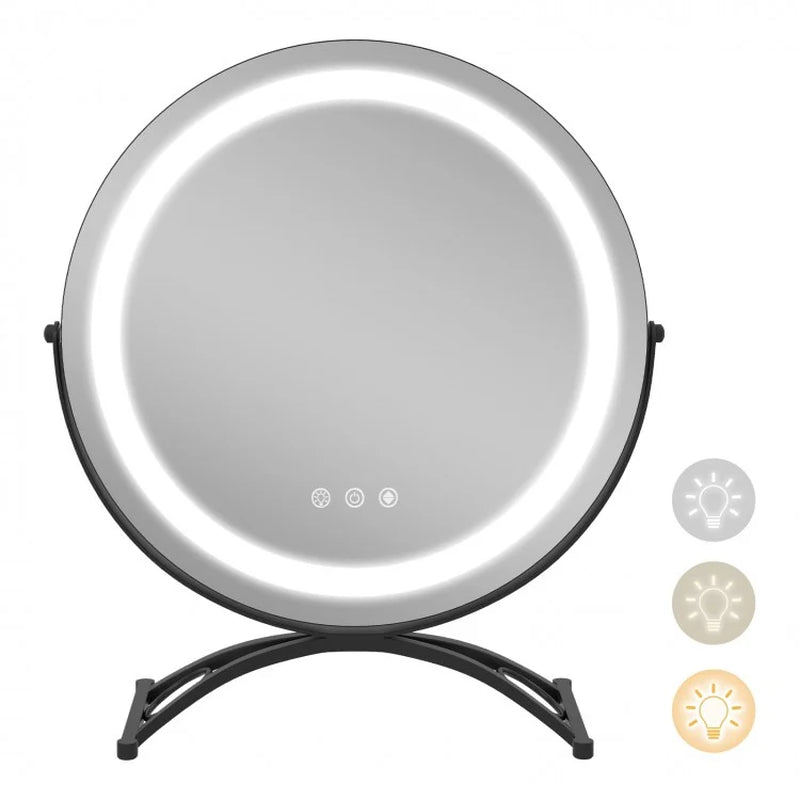 16-Inch Round LED Vanity Mirror with Three Color Temperature Settings and Adjustable Brightness