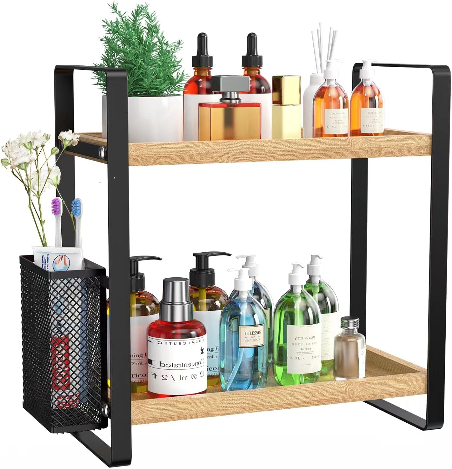 Sophisticated Bathroom Countertop Organizer with Perfume Tray and Vanity Storage Solutions
