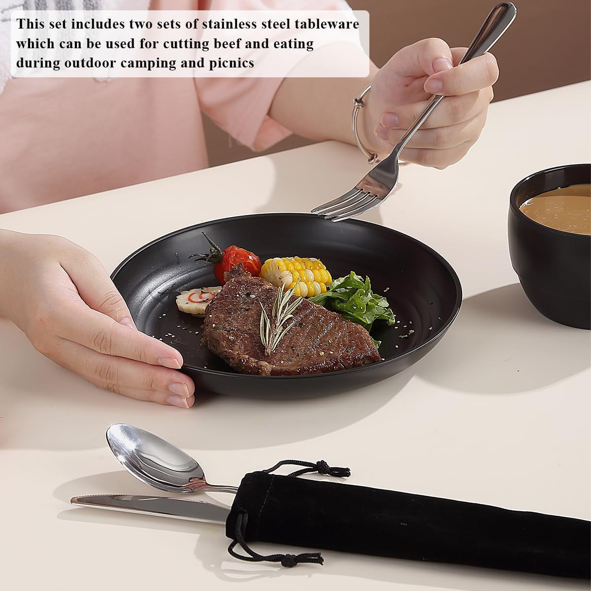 2-Person Camping Mess Kit with Silverware Set - Spoons, Forks, and Knives - Portable and Easy to Clean Camping Essentials