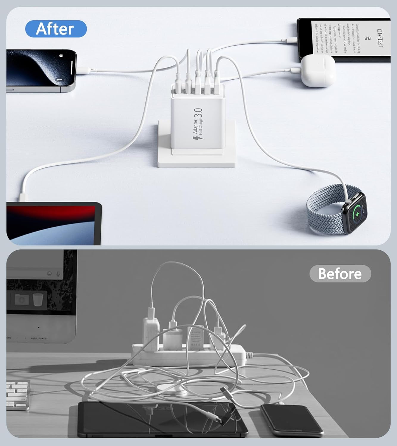 50W Multiport USB-C Wall Charger with Fast Charging Capability