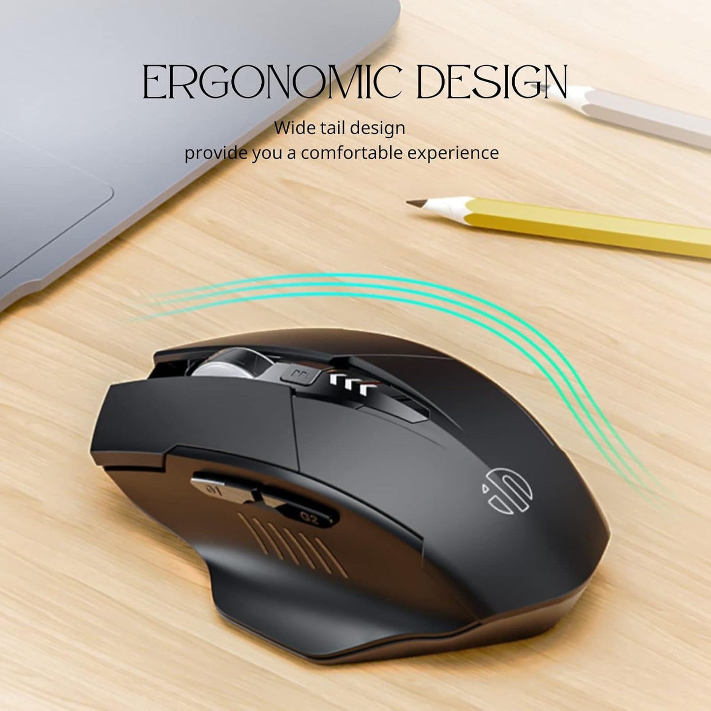 Wireless Mouse,Rechargeable Mouse Wireless 2.4G USB Ergonomic Computer Mouse(Battery Level Visible),Silent Wireless Mice for Laptop PC Computer, 3 Levels Dpi(Black)