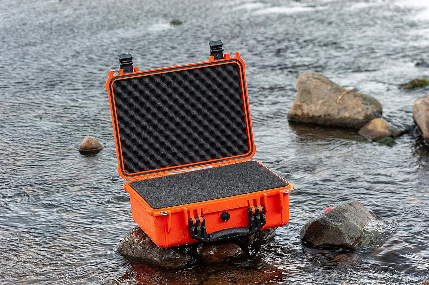 Portable Waterproof Hard Case - Customizable Foam -Drones, Equipment, Firearms - 15.98 x 12.99 x 6.85 Inches (Orange)