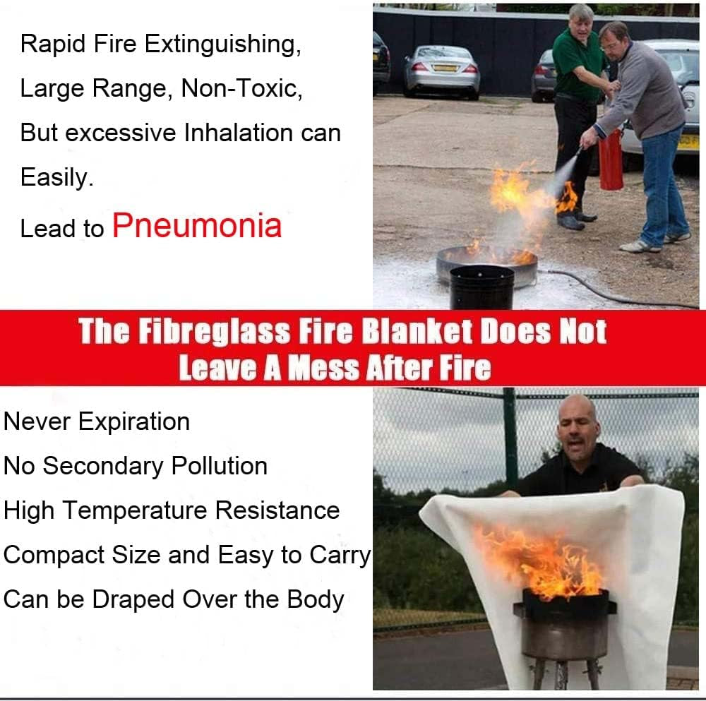 Fire Blanket - Emergency Survival – Fiberglass Sheet - Kitchen School Fireplace Grill Car (2Pcs-Fireblankets)