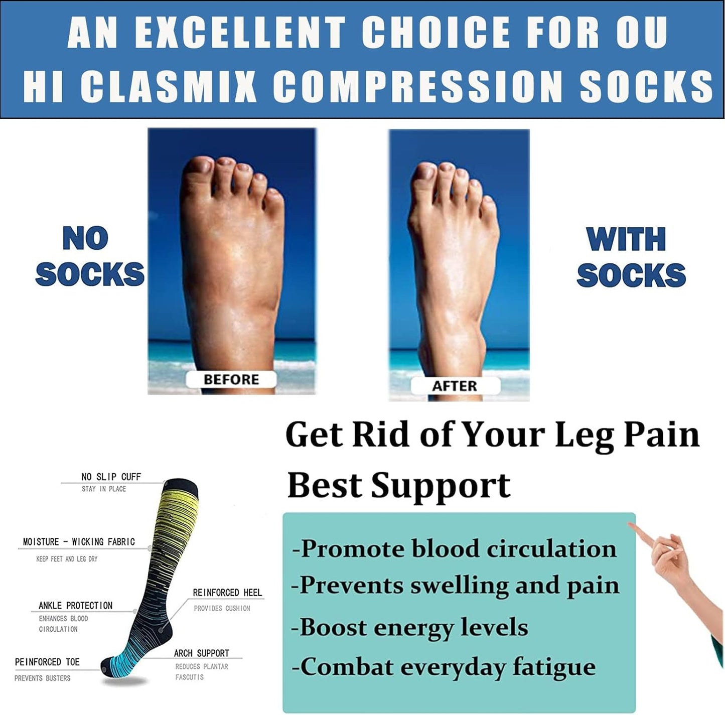 Graduated Compression Socks for Women&Men Wide Calf Comfort Best for Circulation,Pregnancy,Nurse,Running,Travel