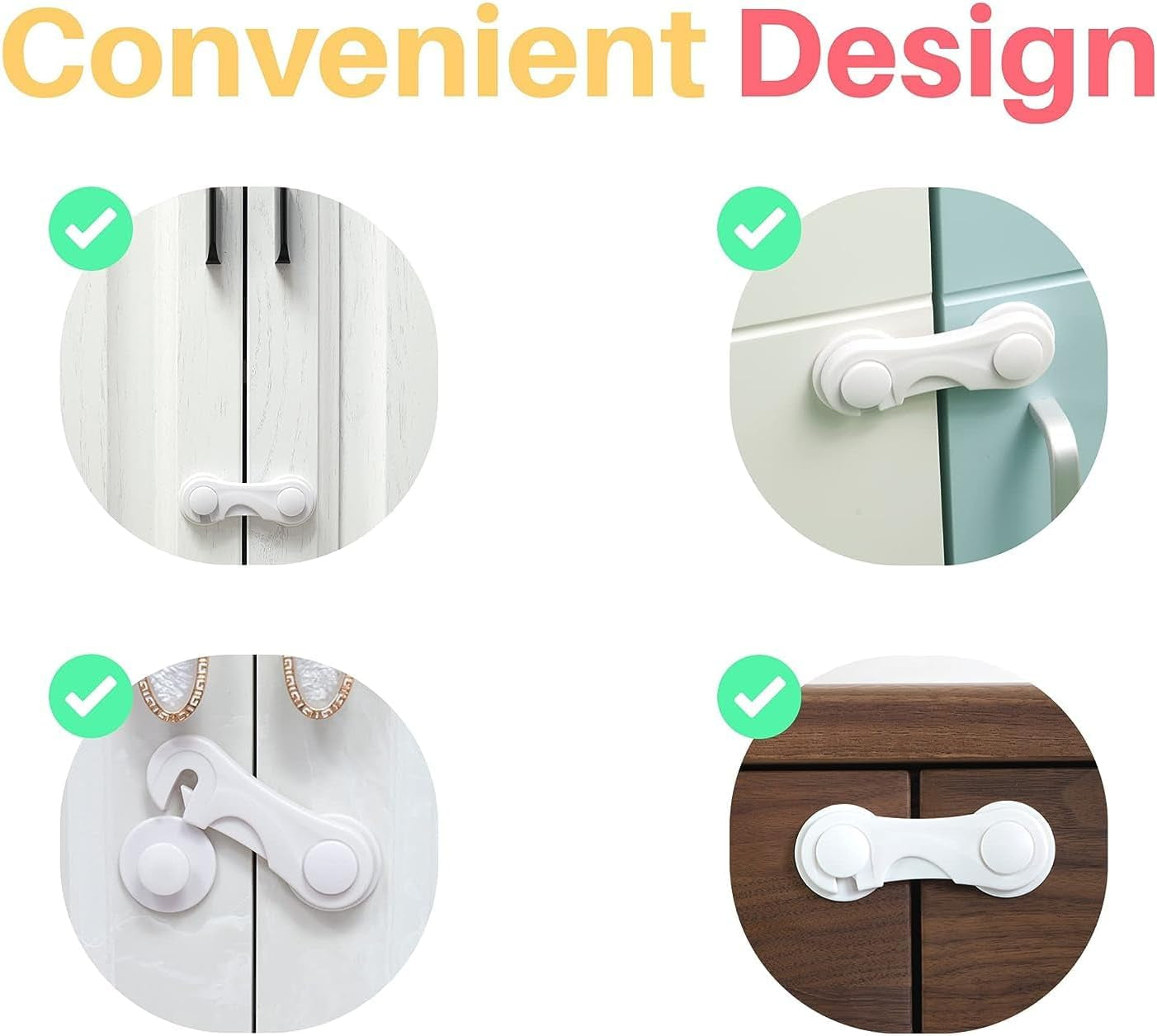 6-Pack Child Safety Cabinet Locks - No Drilling Required - 3M Adhesive - Secure Installation - Cabinets, Drawers, Pantries, Closets