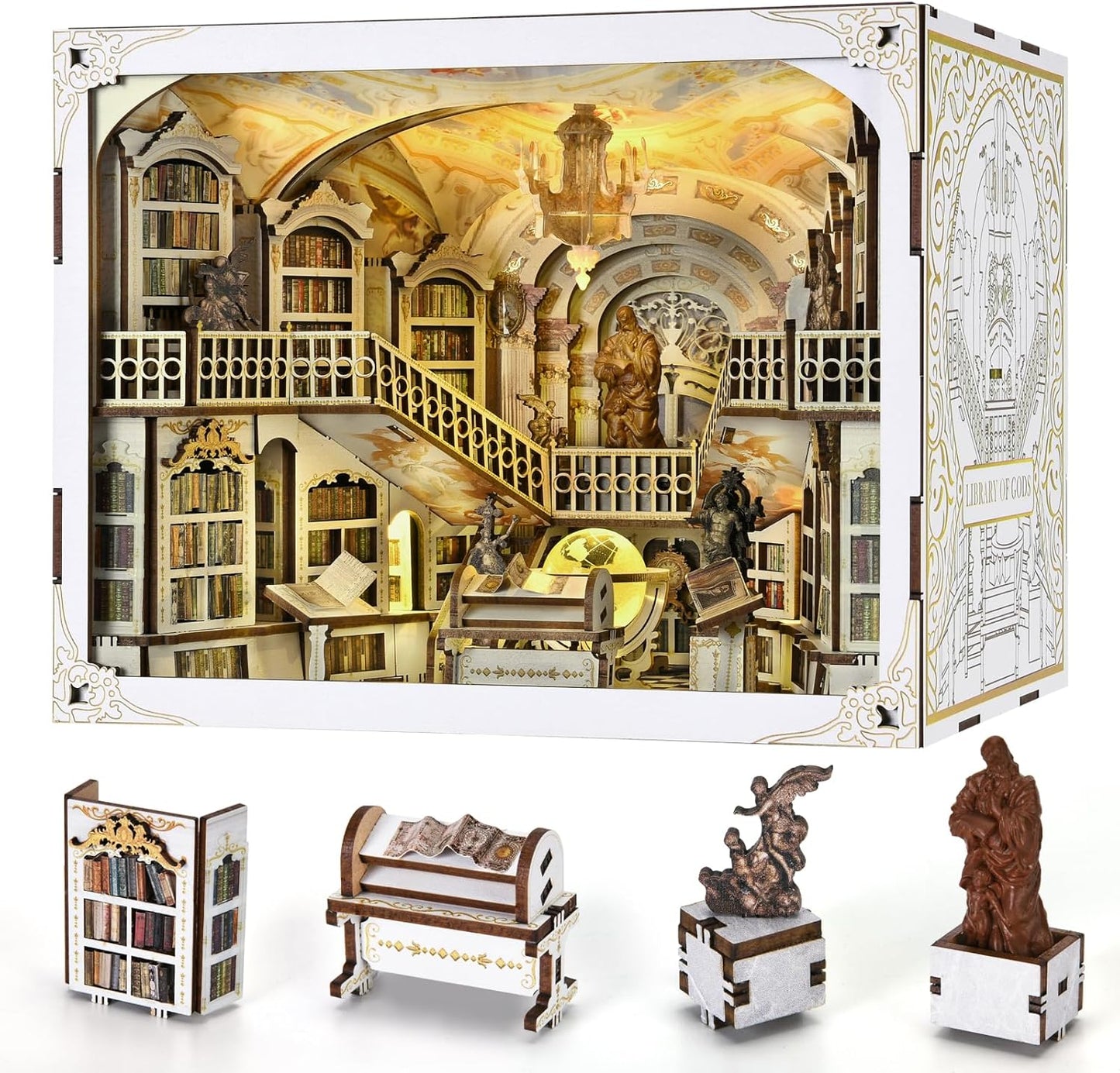 Book Nook Kit, DIY Miniature Dollhouse Booknook Kit, 3D Wooden Puzzle Bookend Bookshelf Insert Decor with LED Light for Teens and Adults (Beyond Library)