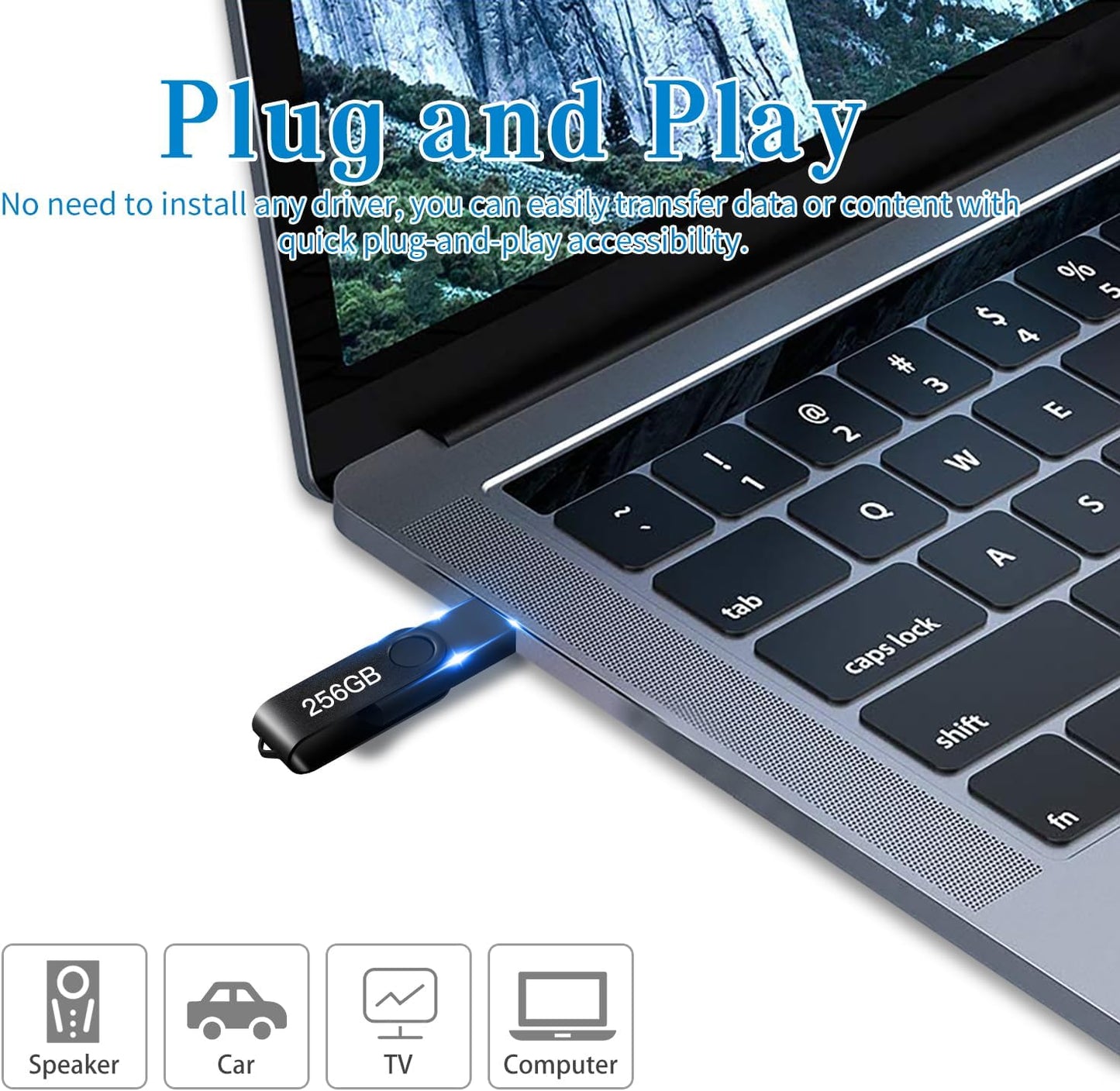 256GB USB Flash Drive - High-Speed Portable Thumb Drive with Keychain - Actual Storage 249GB Approx - Large Capacity Memory Stick