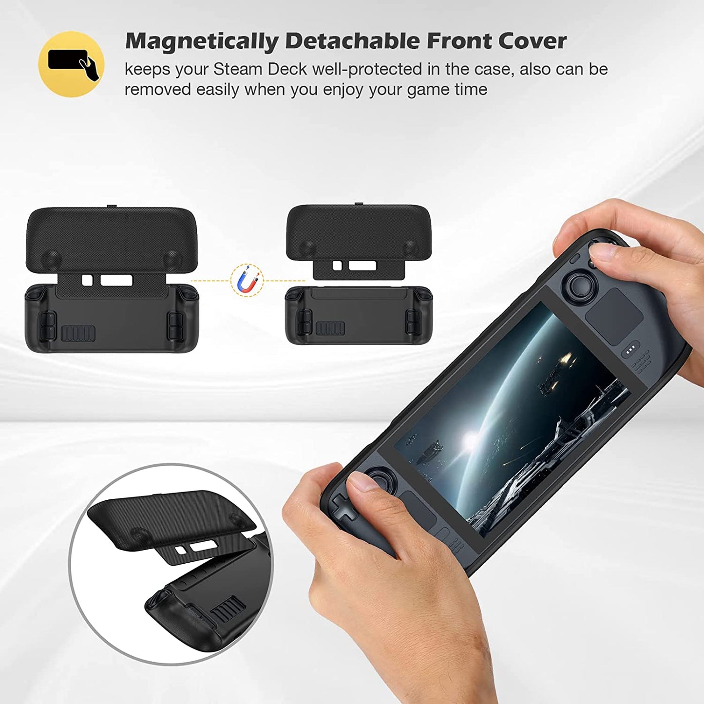 Flip Case for Steam Deck/Steam Deck OLED (2023) - Enhanced Protective Cover with Magnetically Detachable Front Shell - Black