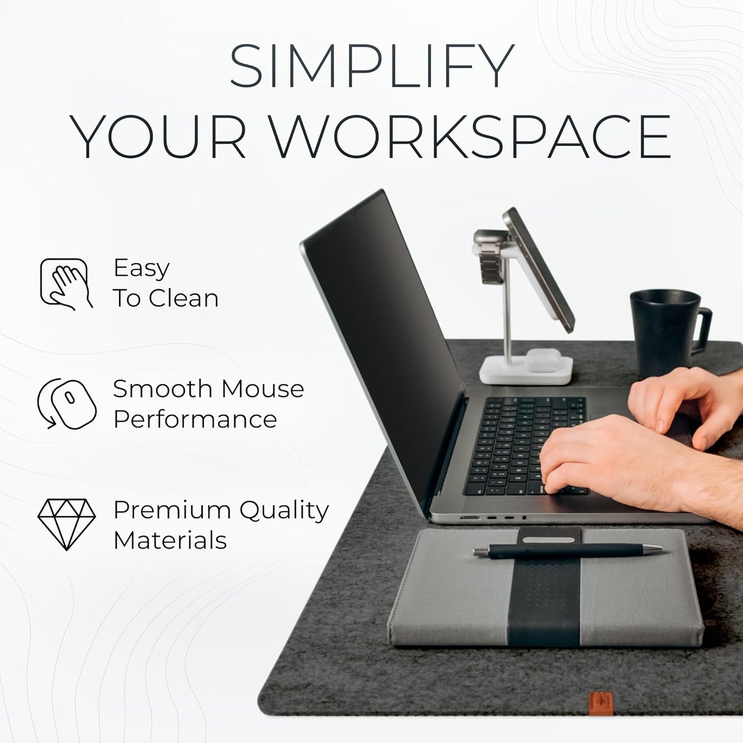 Nordik Large Felt Desk Mat - Charcoal - 89 X 43 Cm - Full Desk Keyboard Mat - Computer Desk Mat for Keyboard and Mouse Pad - Desktop Mat - Large Desk Mat - Felt Desk Pad