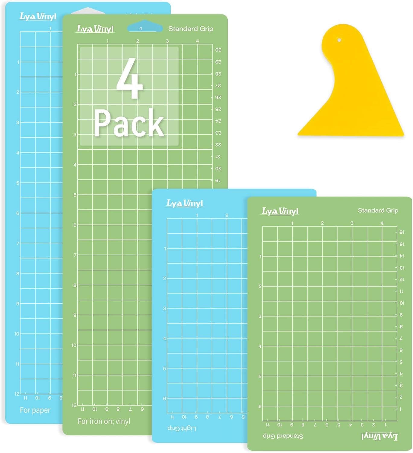 8-Pack Cutting Mats -12x12 Inches Variety Set-Permanent Vinyl, Standard, Light, Strong, Fabric Grip