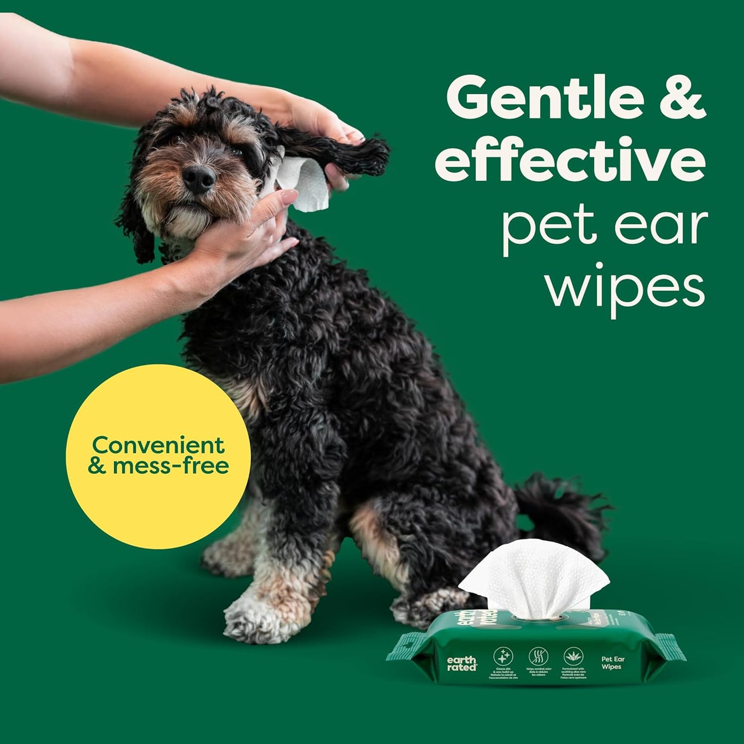 Hypoallergenic Pet Ear Wipes for Dogs and Cats - Oatmeal Scent, 70 Count, Effectively Removes Dirt and Wax Build-Up