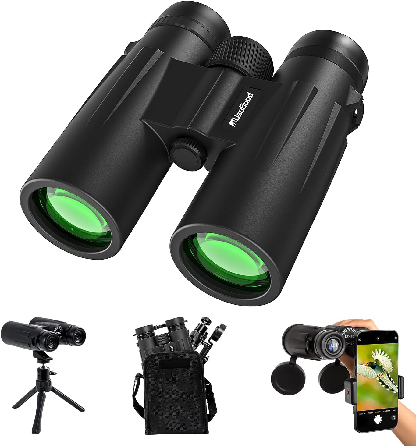 High Definition 12X50 Binoculars for Adults with Phone Adapter and Tripod