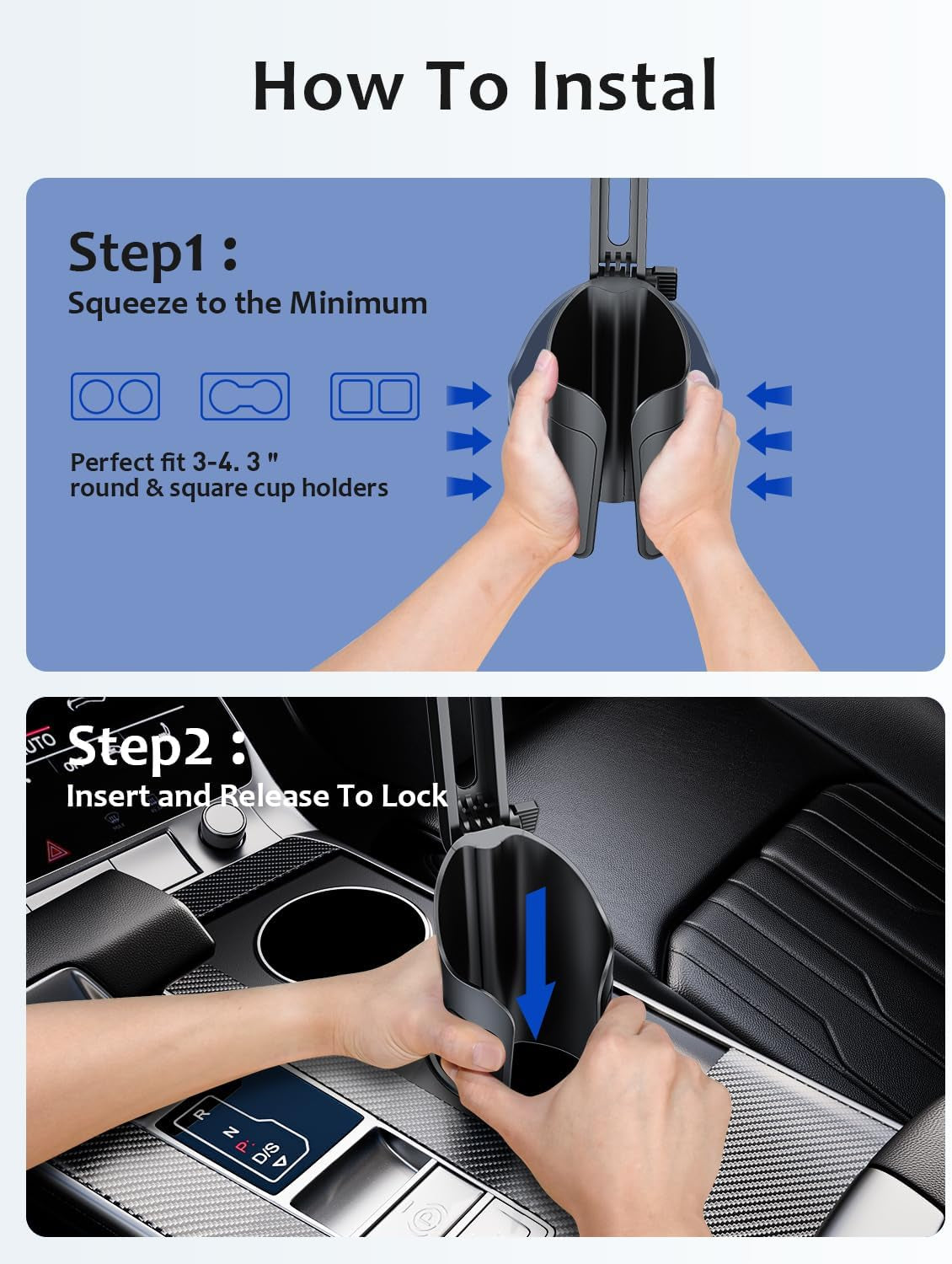 Adjustable 2-in-1 Cup Holder Phone Mount for Car - Universal Cradle for iPhone, Samsung, Google, and All Smartphones (Black)