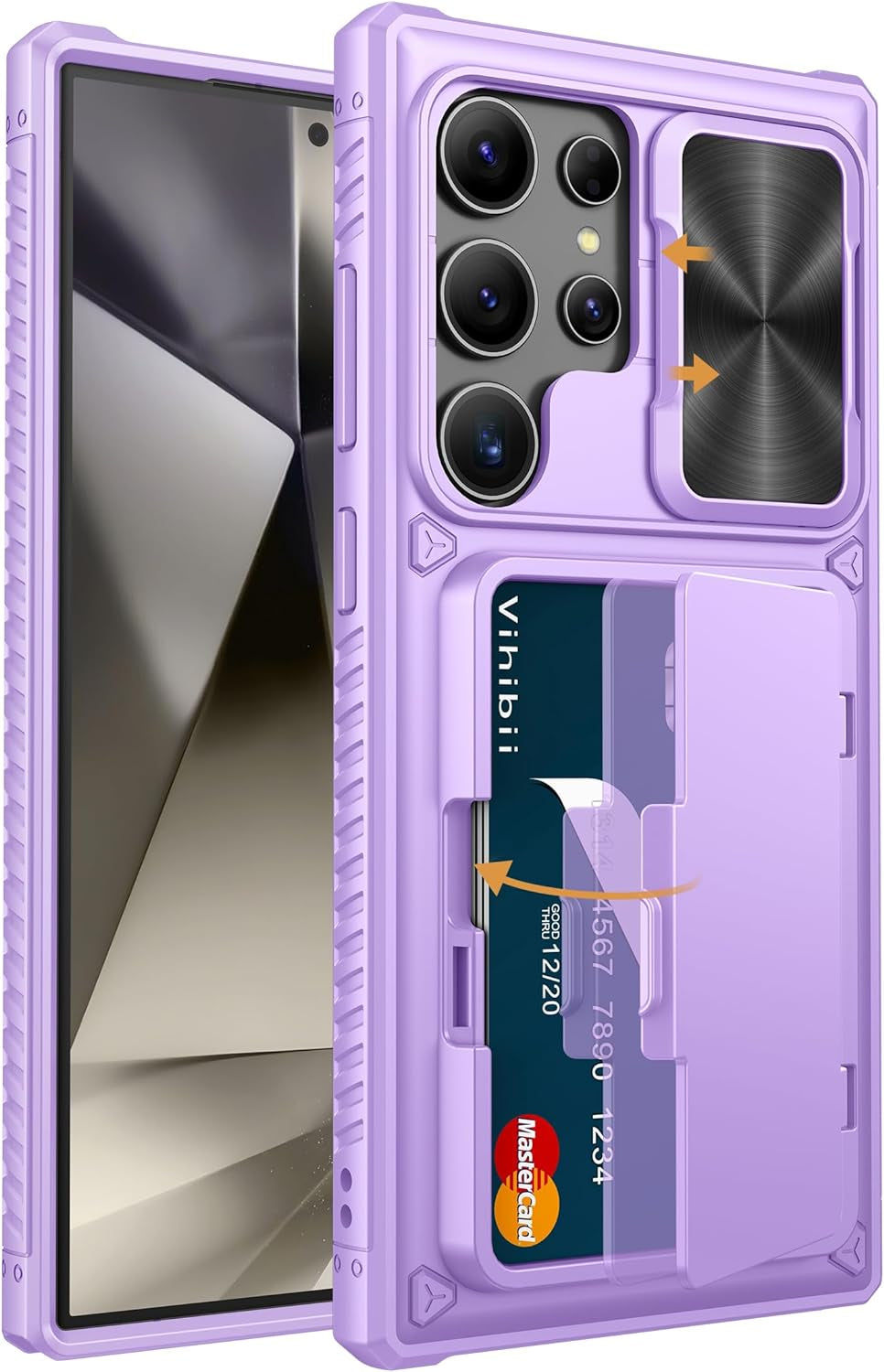 Shockproof Wallet Case for Samsung Galaxy S24 Ultra with Card Holder (4 Cards), Slide Camera Cover, and Kickstand – Black